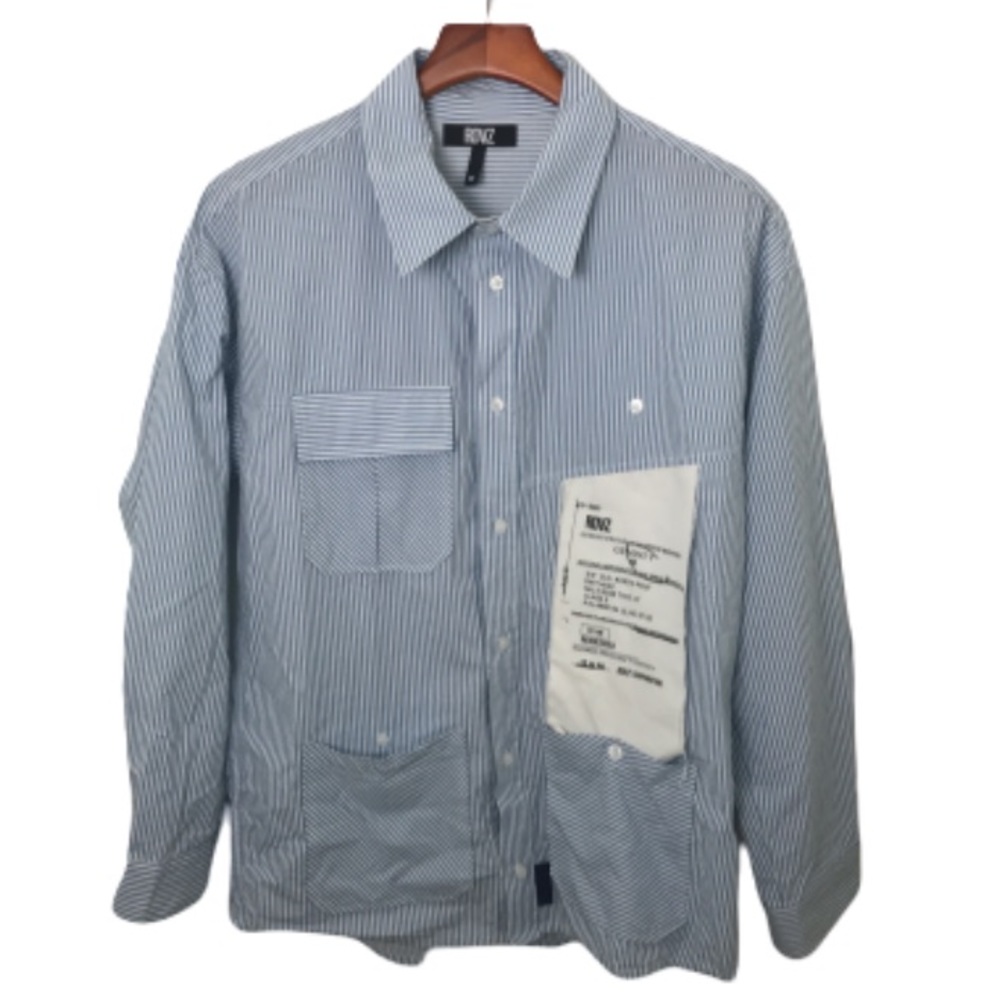 RDVZ Rendezvous Stripe Utility Shirt Men’s M Blue White Streetwear